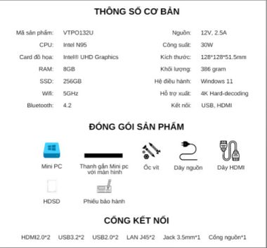 Mini PC VTECH VTPO132U Intel N95| Ram 8Gb| SSD 256Gb
