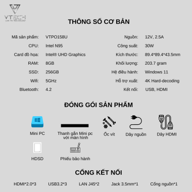 Mini PC VTECH VTPO158U Intel N95| Ram 8Gb| SSD 256Gb