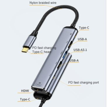 Hub Type C to HDMI + USB 3.0 + USB 2.0 + Type C + PD 100W