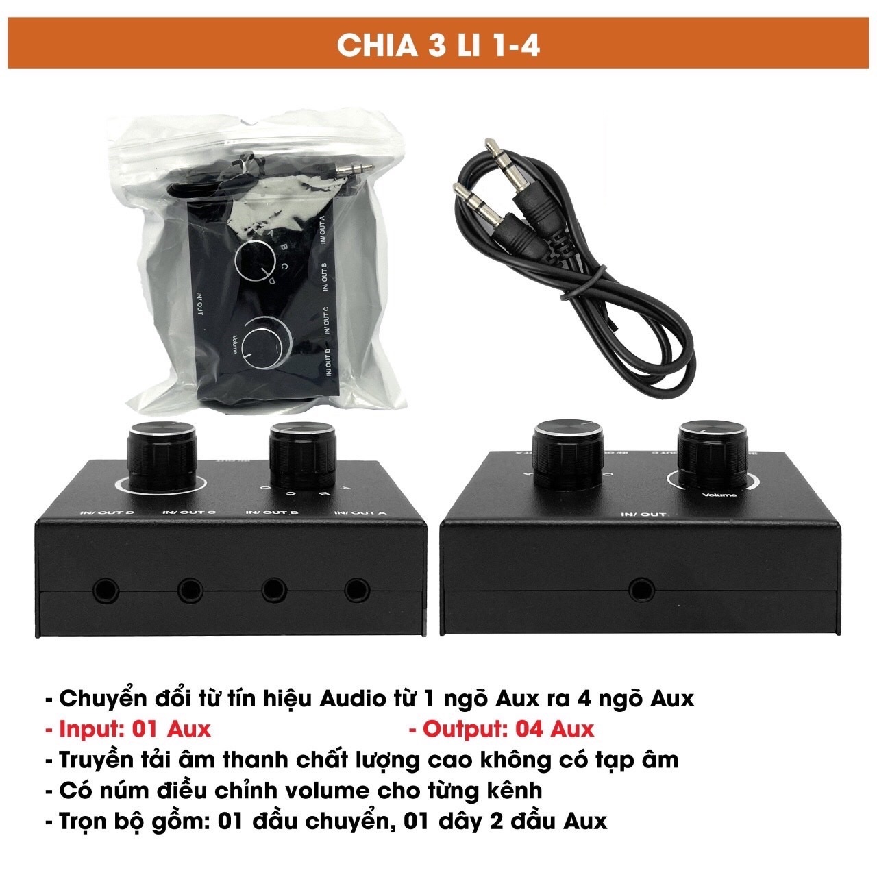 Hộp chia tín hiệu Audio (jack 3,5) 1aux ra 4 aux