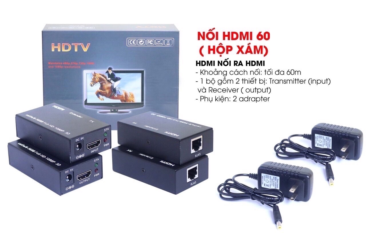Bộ nối dài cáp HDMI qua cáp mạng 60m (xám)