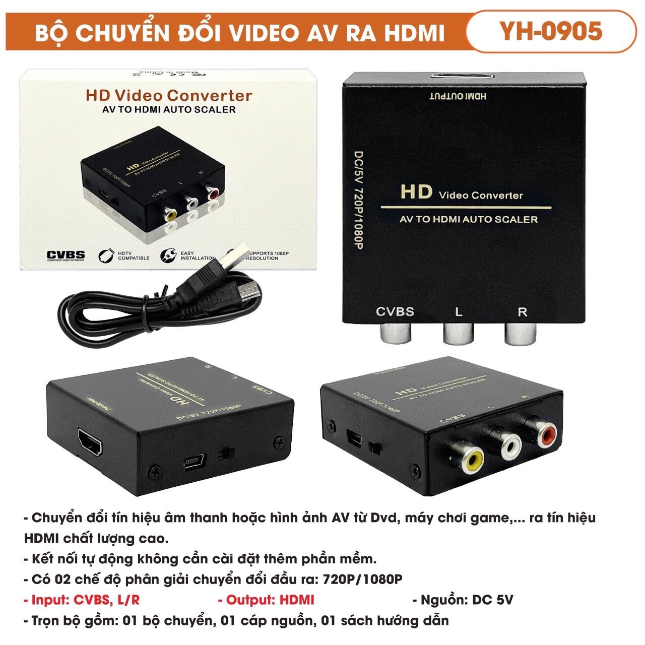 Bộ chuyển đổi VIDEO AV RA HDMI YH-0905