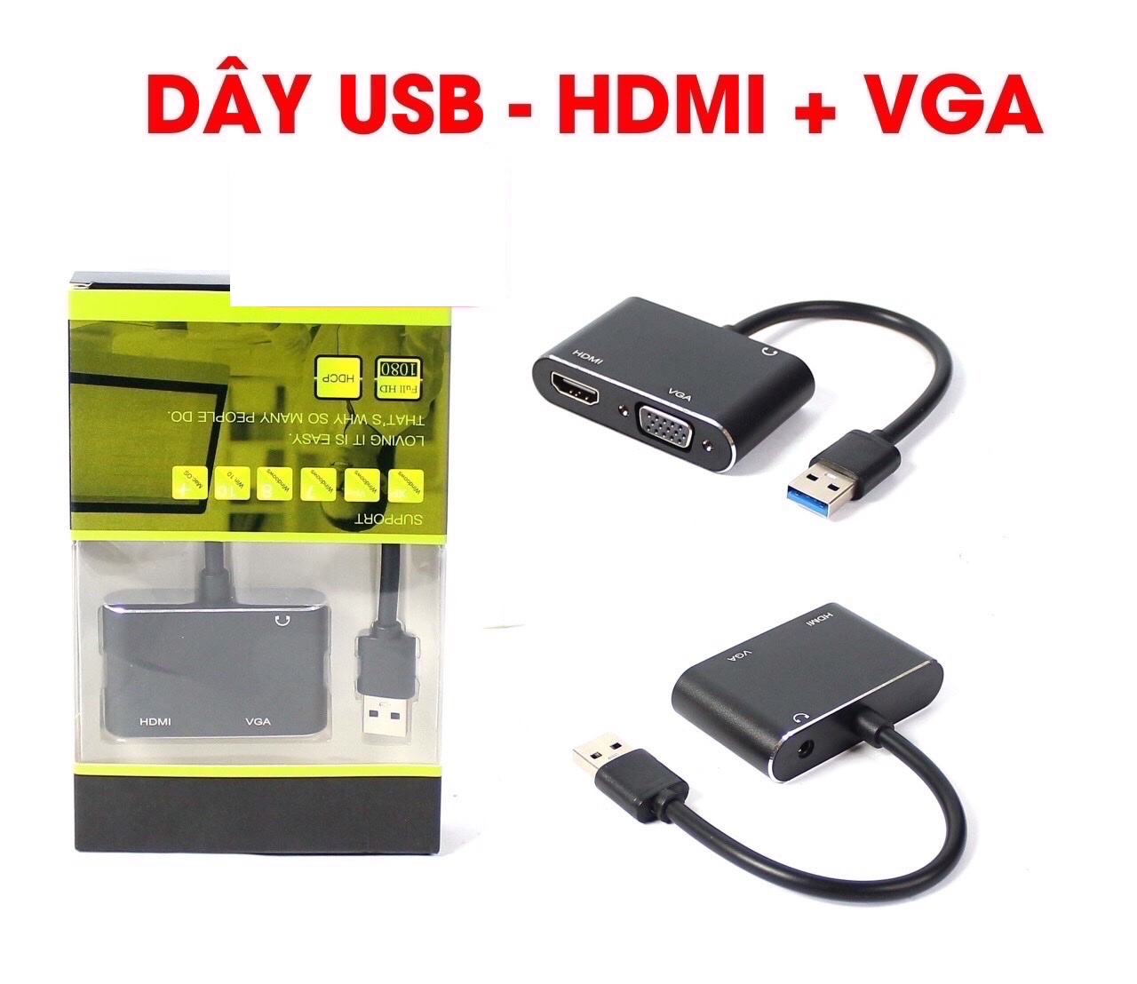 Cáp chuyển USB ra HDMI + VGA