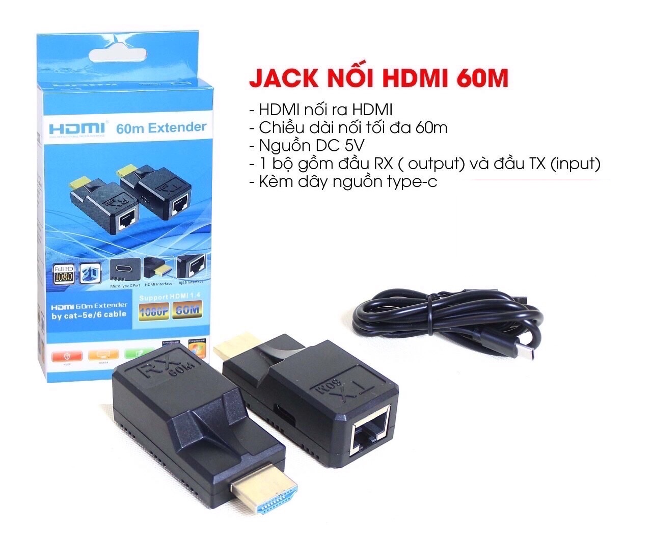 Bộ Jack nối HDMI qua cáp mạng 60m có nguồn