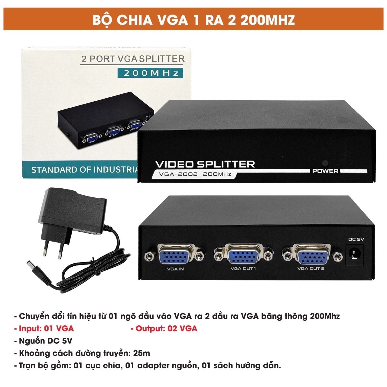 Bộ chia VGA 1 RA 2 200Mhz