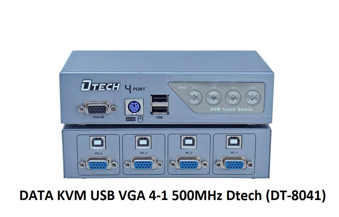 Bộ chia KVM Switch 4 cổng VGA usb & ps2 auto chính hãng DTECH DT-8041
