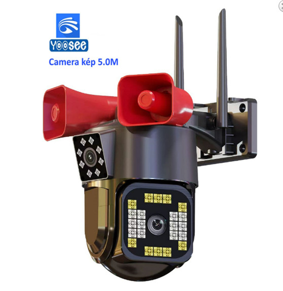 Camera Wifi IP ngoài trời 2 mắt Yoosee 5Mpx (có còi hú)