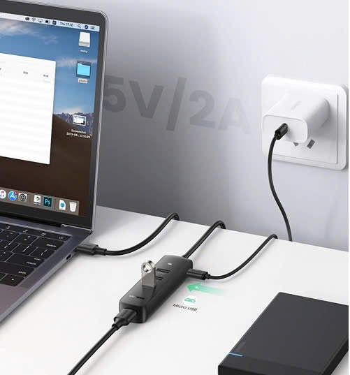 Hub chia USB 3.0 ra 4 cổng dài 1M chính hãng Ugreen 80657 cao cấp (Micro USB cấp nguồn)