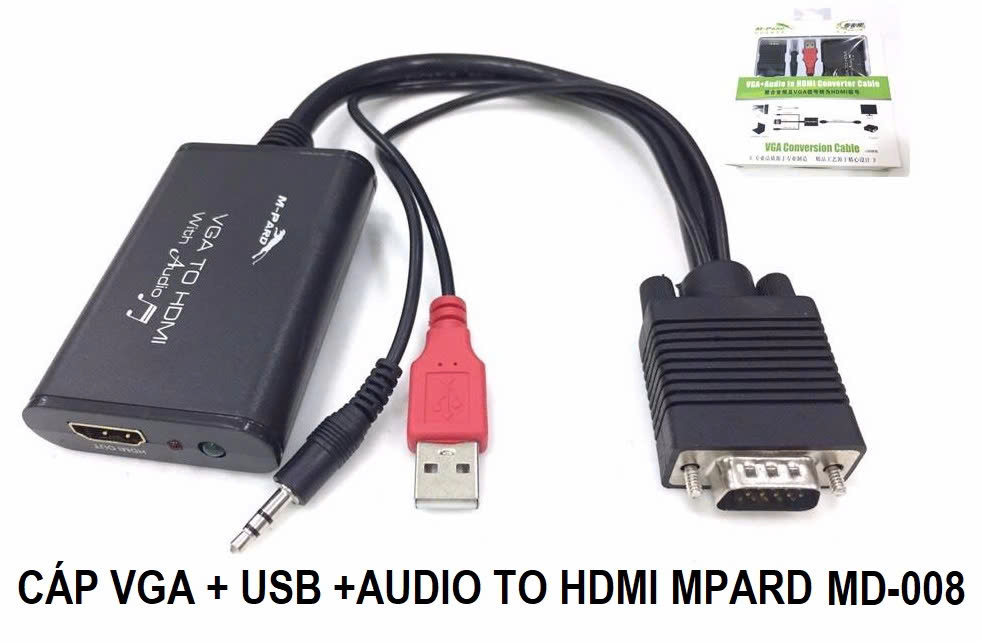 Cáp chuyển đổi VGA +Audio sang HDMI Mpard MD008 (20cm)