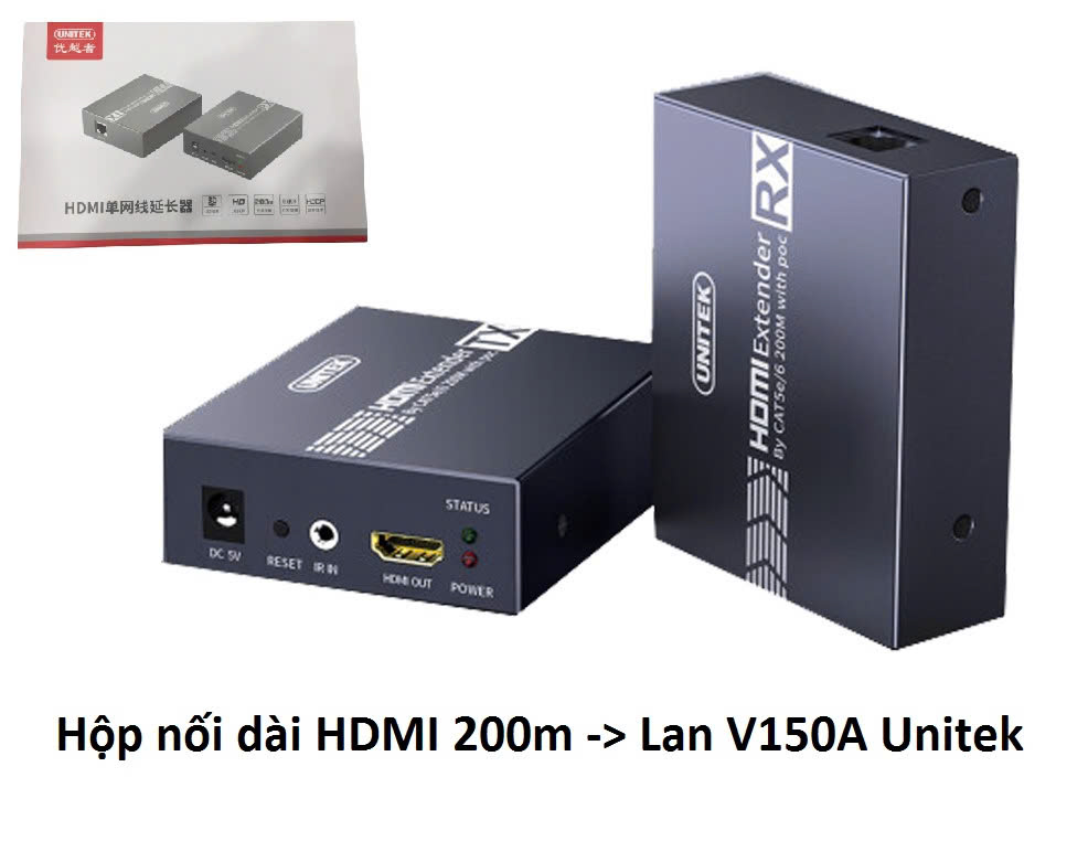 Bộ nối dài dây HDMI 200M ra cổng lan UNITEK V150A