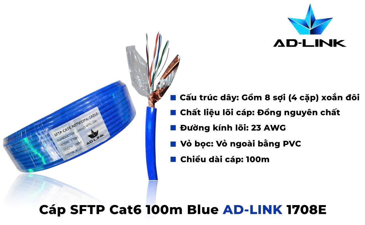 Cáp mạng AD-LINK CAT6, Xanh dương 100M - AD-1708E
