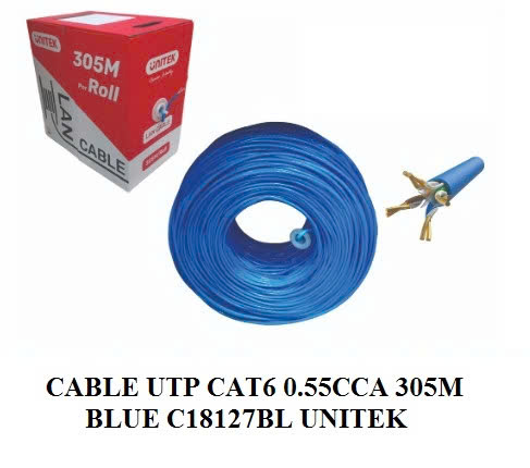 Cable UTP 300m Cat6E 0.55CCA Unitek C18127BL màu xanh