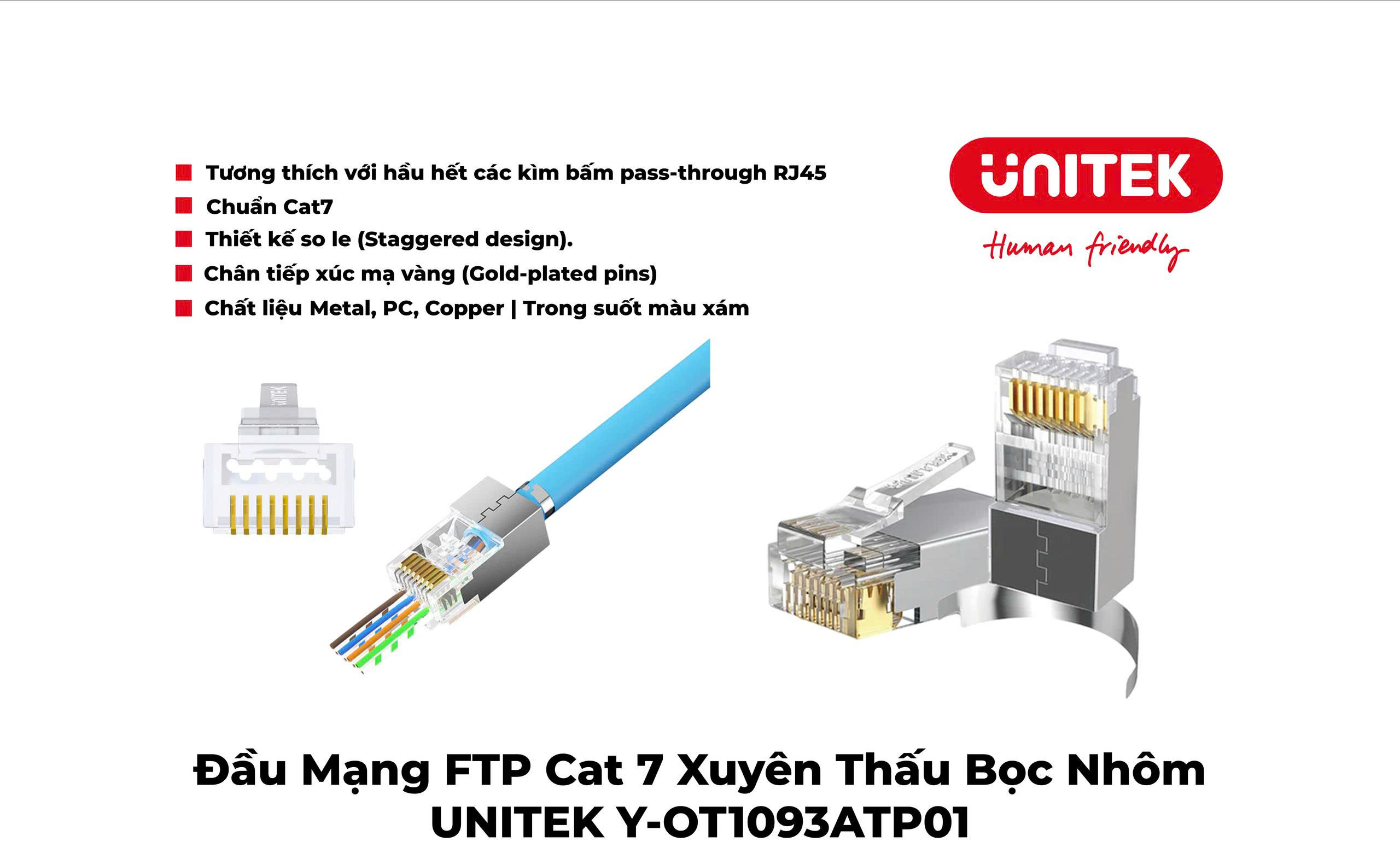 Đầu mạng  xuyên thấu FTP CAT 7 Unitek Y - OT1093ATP01(Gói 50 chiếc)