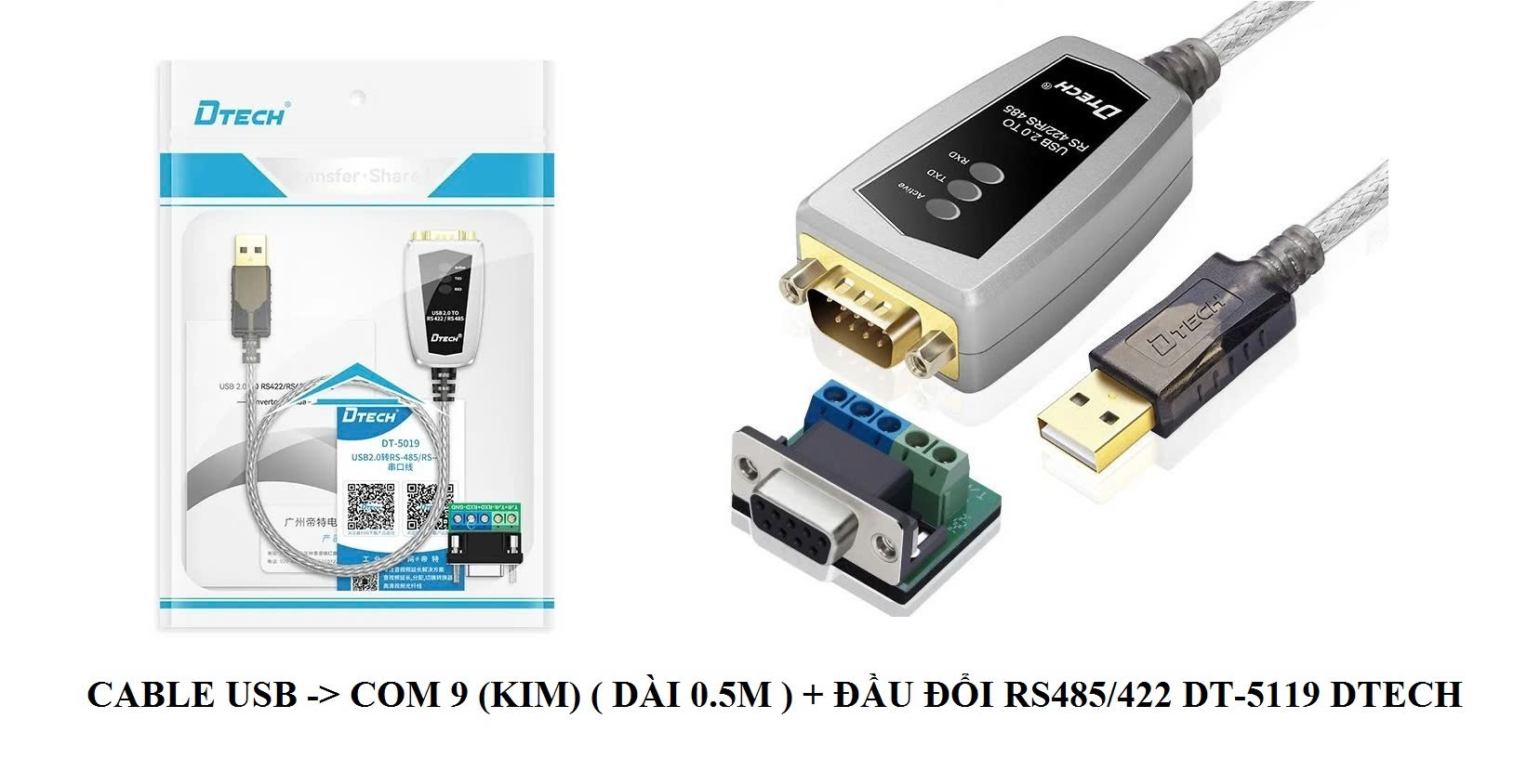 Cáp chuyển đổi USB sang RS-485/422 dài 0,5M Dtech DT-5119 cao cấp