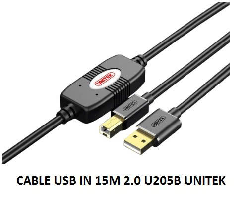 Cáp máy in USB 2.0 Unitek U205B Có 2 Chíp Khuếch Đại Tín Hiệu Dài 15m - Hàng Chính Hãng
