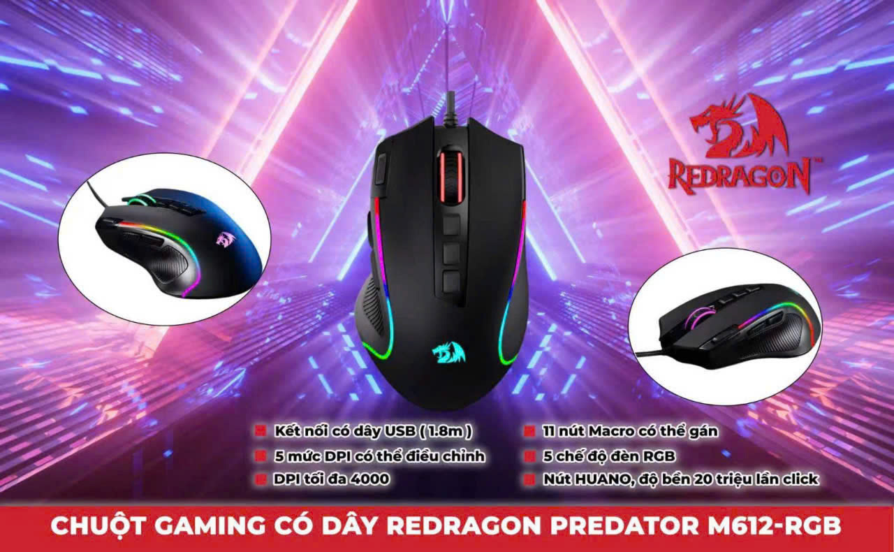 Chuột Vi Tính Gaming Có Dây (USB) REDRAGON PREDATOR M612 LED