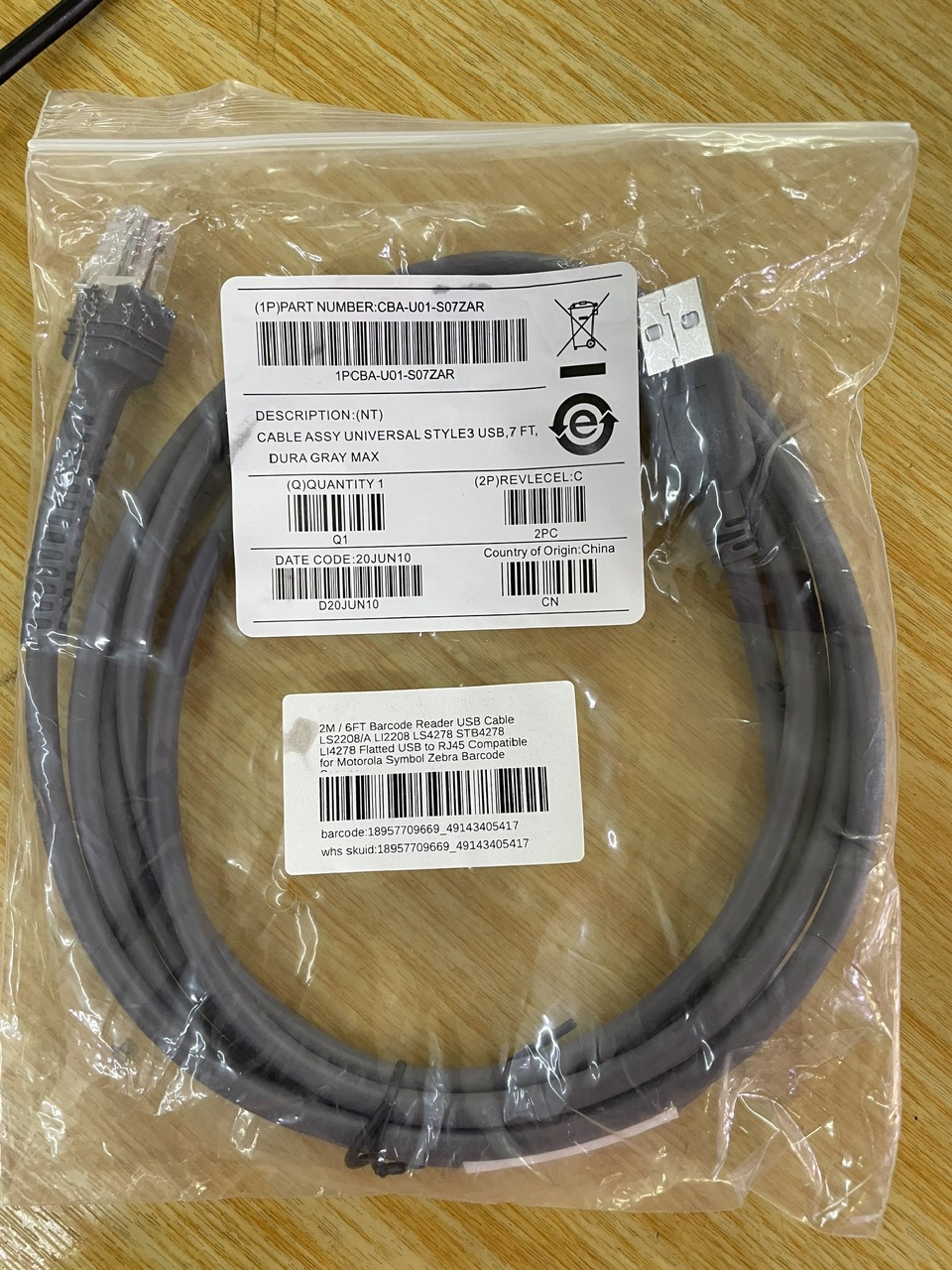 Dây cáp USB cho máy đọc mã vạch Zebra LS2208/A LI2208 LS4278 STB4278 LI4278