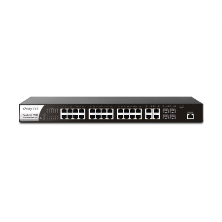 VigorSwitch P2282X - 24 Port Gigabit PoE L2+ Managed Switch with 4 slot SFP+ 10G uplink port , 2 nguồn dự phòng DC12V và 48V