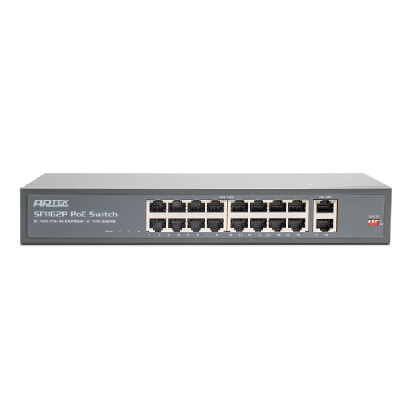 SF1162P - Switch 16 port PoE chuyên dụng cho camera, truyền tín hiệu và nguồn với khoảng cách 250m
