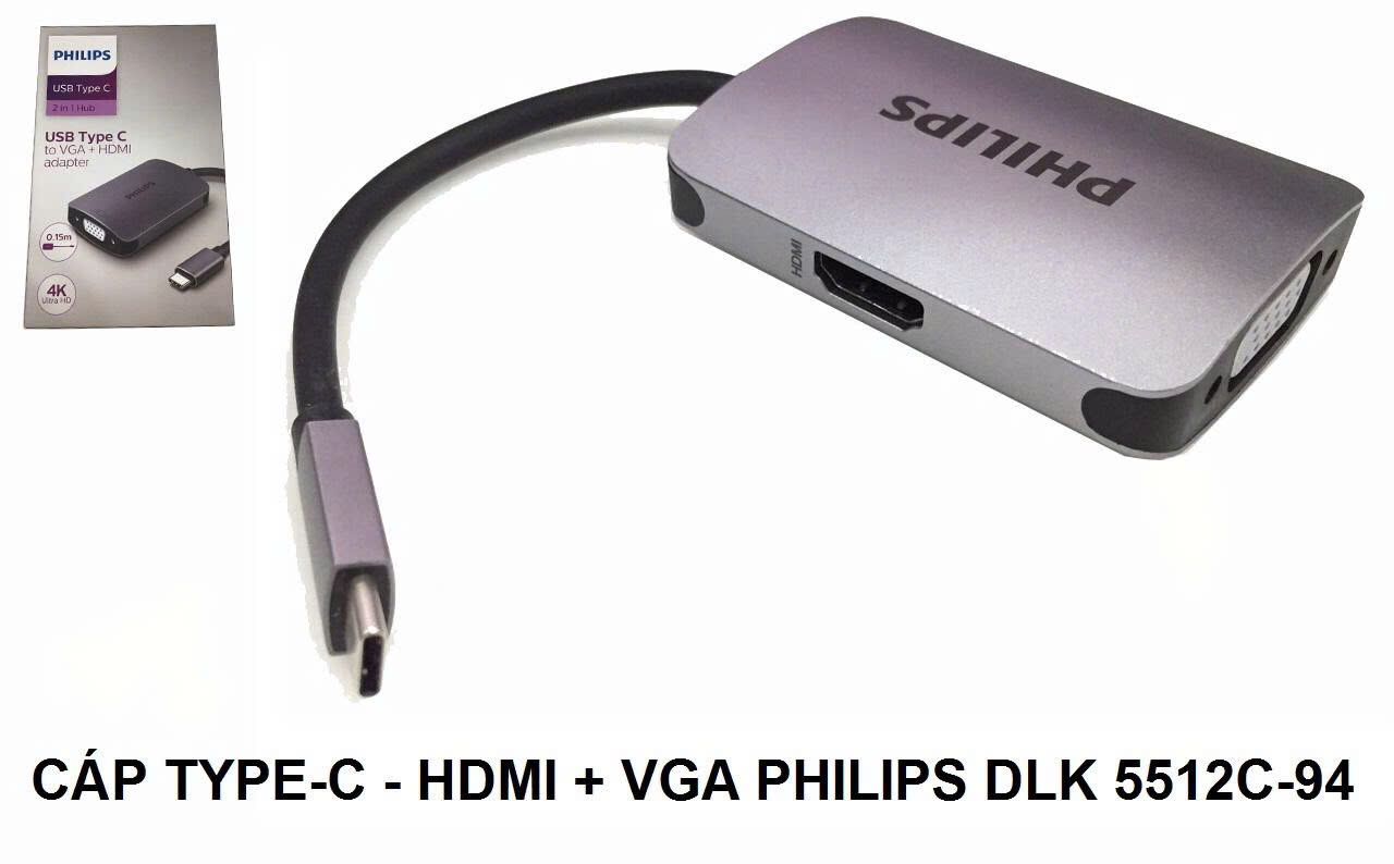 Cáp Type C -> HDMI + VGA Philips DLK 5512C/94