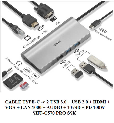 Hub chuyển USB TYPE-C 10IN1 SSK SHU - C570 PRO