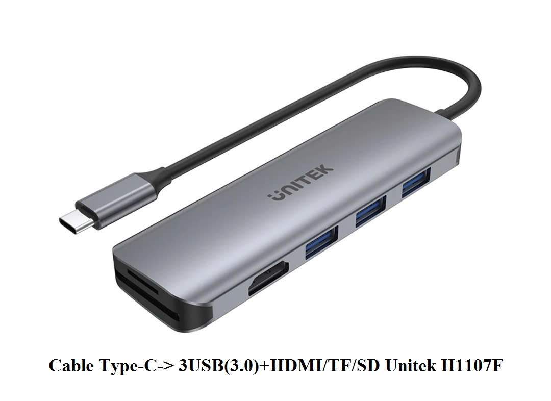 Cáp chuyển TYPE C sang 3 USB 3.0 + HDMI + TF/SD UNITEK H1107F