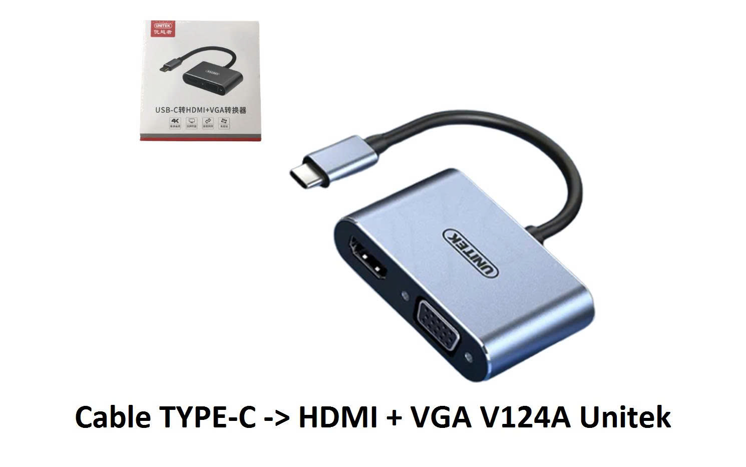 Cáp chuyển đổi TYPE-C ra VGA+ HDMI UNITEK V1124A