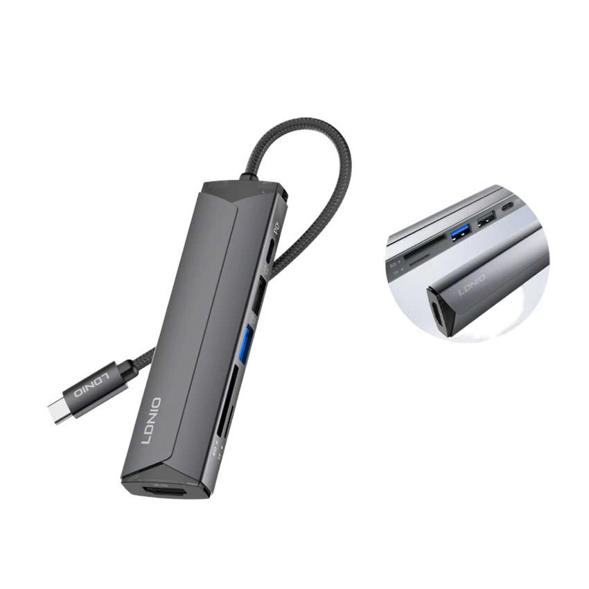 Bộ Chuyển Đổi Hub 8 USB C ra HDMI 4K + USB 3.0+USB 2.0+SD/TF+PD100W LDNIO DS-56H