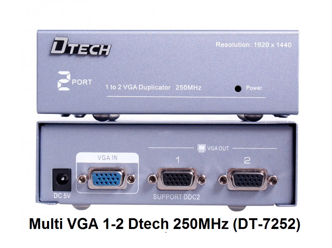 BỘ CHIA VGA 1 RA 2 Dtech DT-7252 ( 2 màn hình dùng chung 1 máy tính)