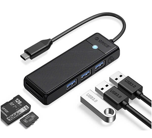 Hub USB 3.0 sang 3 cổng USB 3.0 + TF/SD Orico PAPW3AT-U3-015-BK màu đen