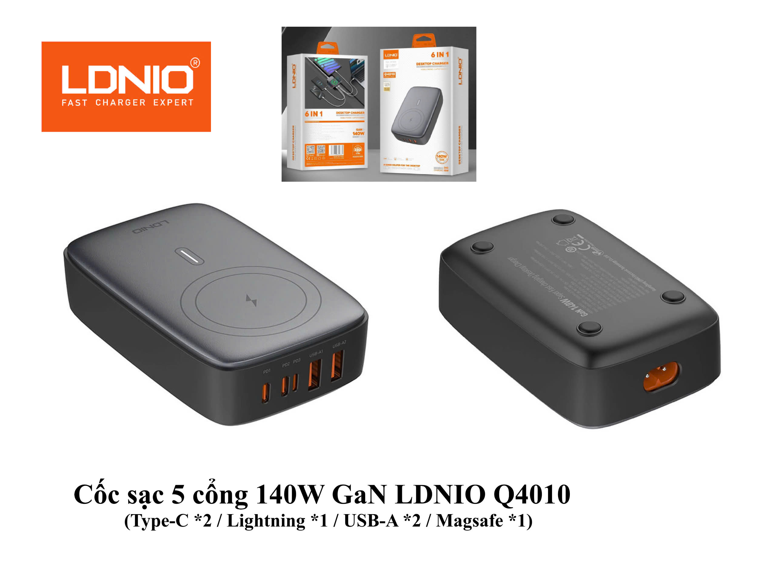 Sạc Đa Năng 6 Trong 1 GAN 140W LDNIO Q4010