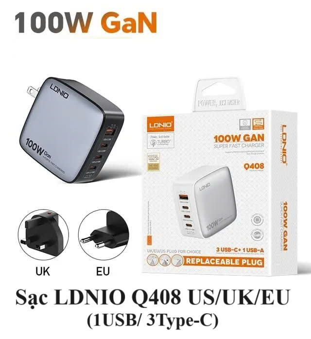 Bộ sạc nhanh GaN Supper 100W LDNIO Q408