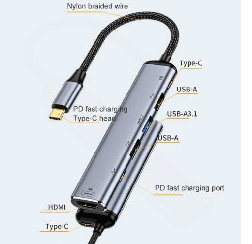 Hub Type C to HDMI + USB 3.0 + USB 2.0 + Type C + PD 100W