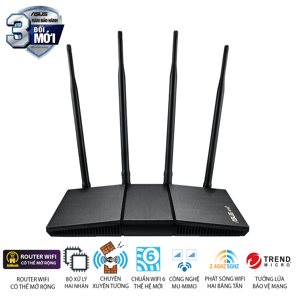 Bộ phát wifi 6 Asus RT-AX1800HP MU-MIMO AX1800Mbps (Xuyên tường)
